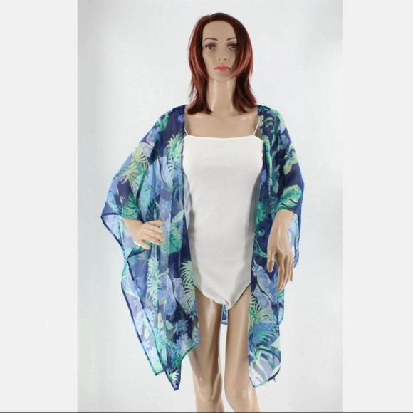 NEW Accessory St New York Blue Graphic Design Kimono Summer Coverup - Size OS - Picture 9 of 9